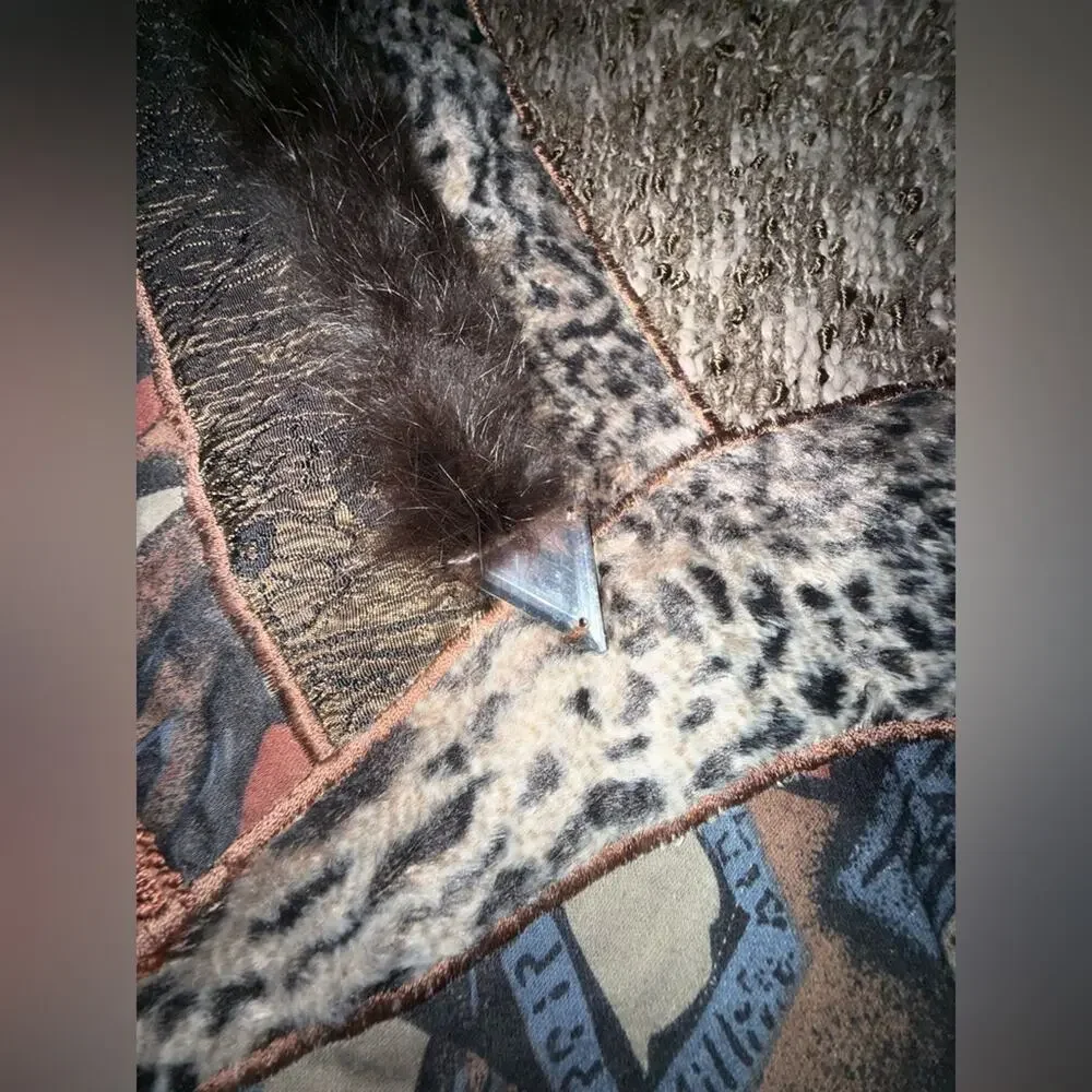 Vintage 1980s Oversized Faux Fur Trim  Animal Print Tassels Chunky Knit SZ SMALL